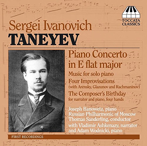 CD cover featuring a portrait of composer Sergei Taneyev and musical notation.
