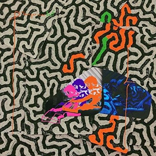 "Vinyl record cover with abstract, colorful design and maze-like pattern."