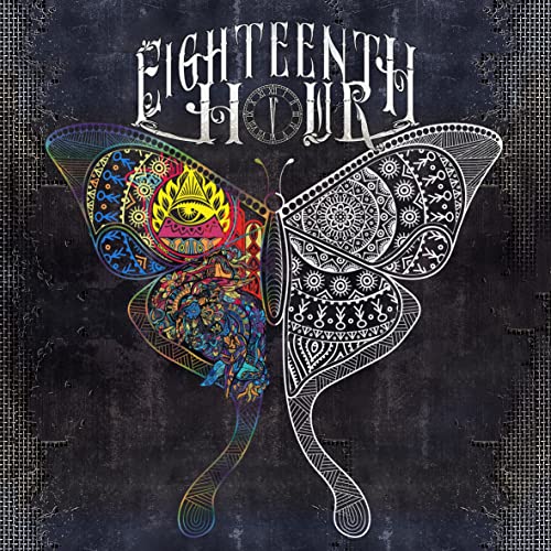 CD cover with ornate butterfly design, half colorful, half monochrome.