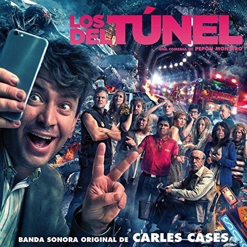 "CD cover art featuring a man holding a phone and a chaotic scene."