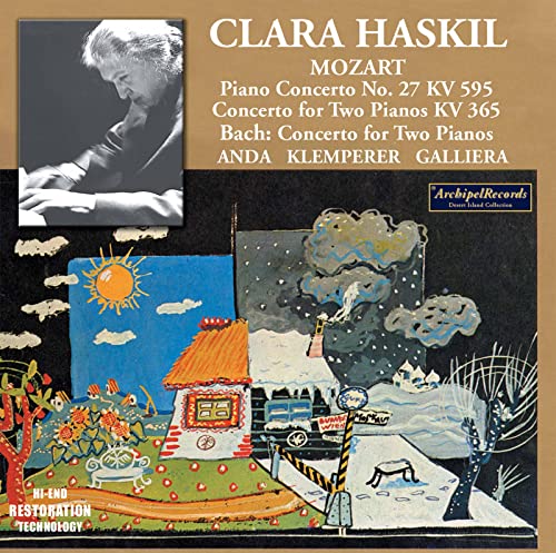 CD cover featuring pianist Clara Haskil, abstract art, and composer names.