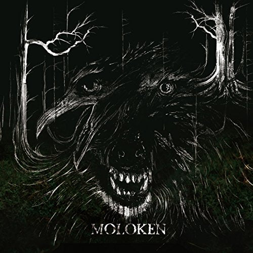 Dark album cover featuring a raven-headed creature with sharp teeth.