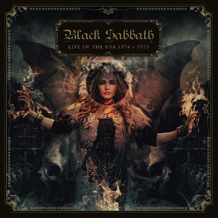 Black Sabbath album cover featuring a woman with outstretched hands and flames.