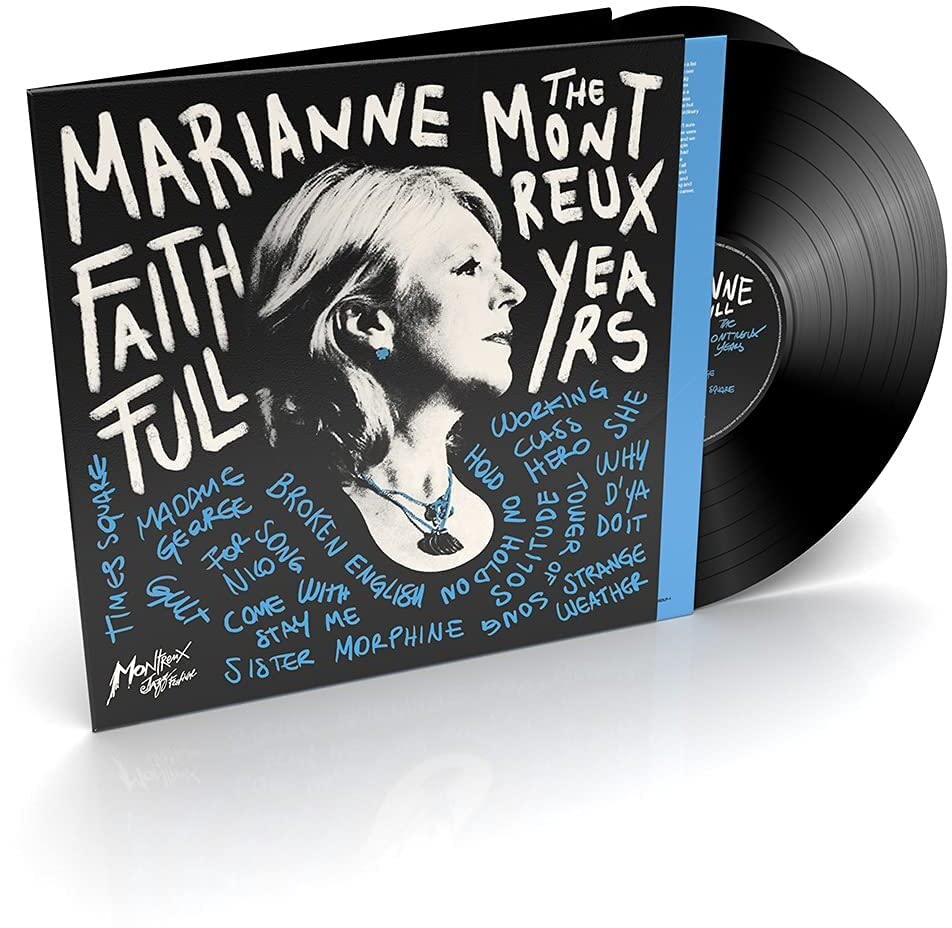 Marianne Faithfull vinyl record cover with white text and portrait.