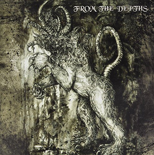 Dark, detailed illustration of a monstrous creature with horns and claws.