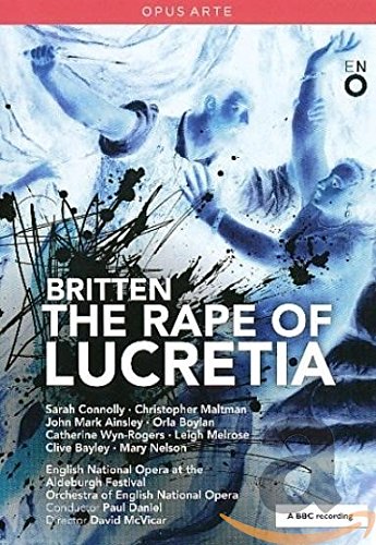 DVD cover for "The Rape of Lucretia" with abstract blue figures and white text.