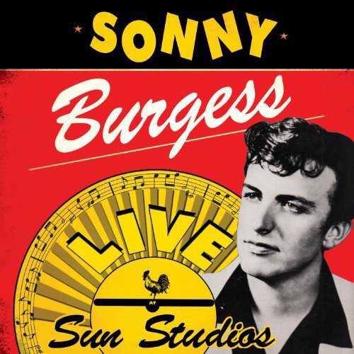 "CD cover with black and white portrait of Sonny Burgess on red background."