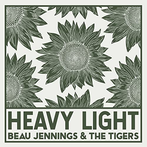 CD cover with repeating sunflower illustration and text “Heavy Light”.