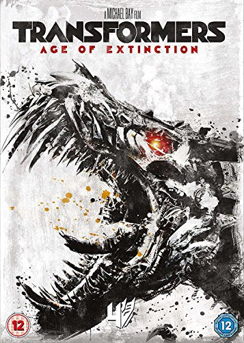Transformers: Age of Extinction DVD cover featuring a robotic dinosaur.