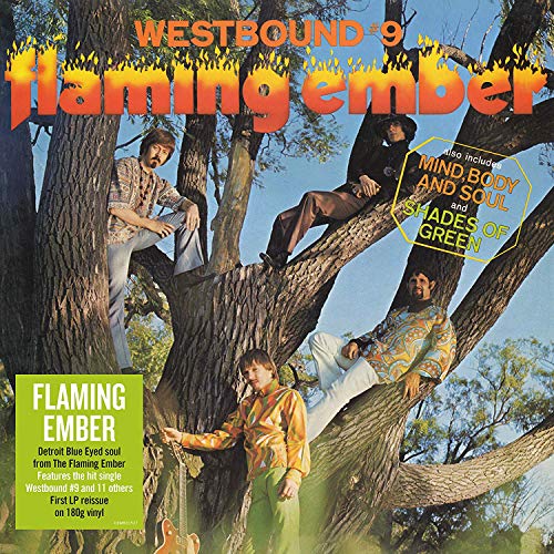 Album cover for Flaming Ember's "Westbound #9" featuring a band in trees.