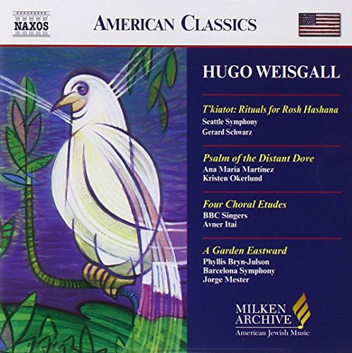 CD cover featuring a colorful bird amidst abstract green foliage, Hugo Weisgall title.