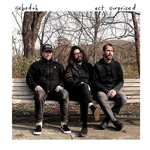 Sebadoh album cover: three men sitting on a park bench.