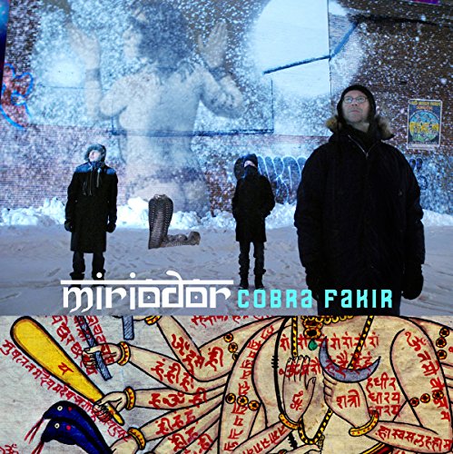 "Album cover featuring three men in winter coats and an illustrated figure with multiple arms."