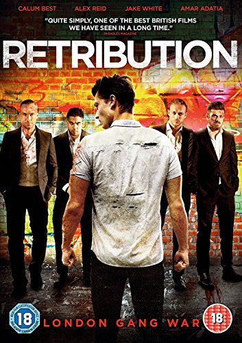 DVD cover for "Retribution" featuring five men in suits, some bloodied.