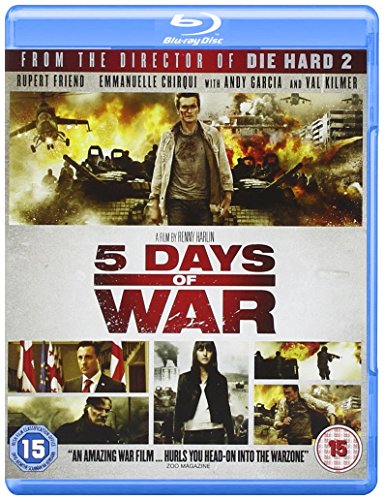 "Blue Blu-ray case with '5 Days of War' cover, featuring a man amidst explosions."