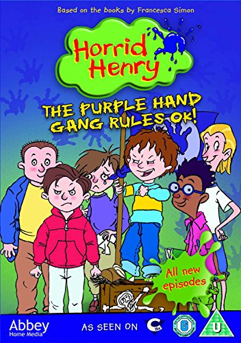 "Horrid Henry DVD cover featuring cartoon children around a treasure chest, blue background."