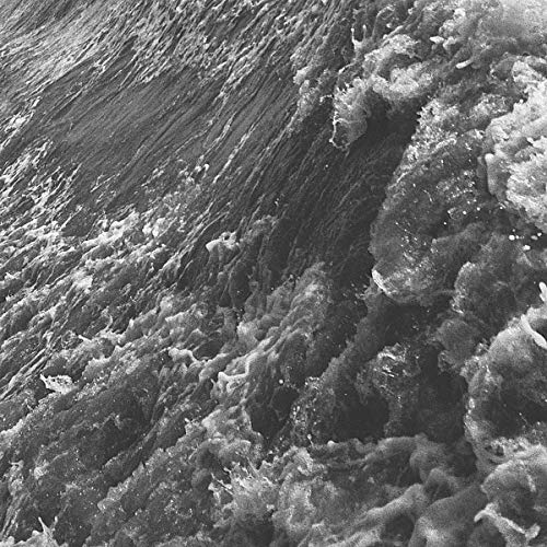 Black and white image of a crashing ocean wave, textured and dynamic.