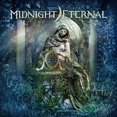 CD cover: hooded figure with statue and overgrown ruins.