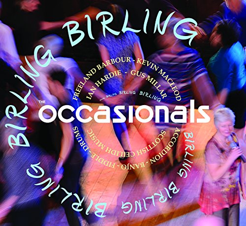 "Album cover with 'The Occasionals' and 'Birling' text, surrounded by dancing figures in a circle."