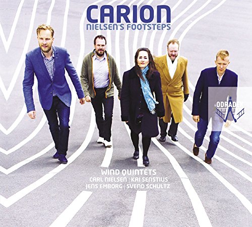 "CD cover featuring five musicians walking on a road with white lines."