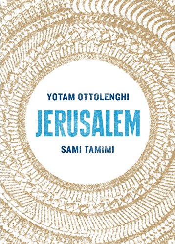 "Book cover with 'Jerusalem' in blue text, surrounded by a gold circular pattern."