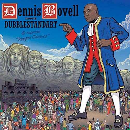 CD cover: Dennis Bovell illustration with Mount Rushmore and crowd scene.