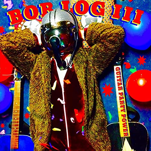 Album cover featuring a person in a helmet and fur coat with guitars.