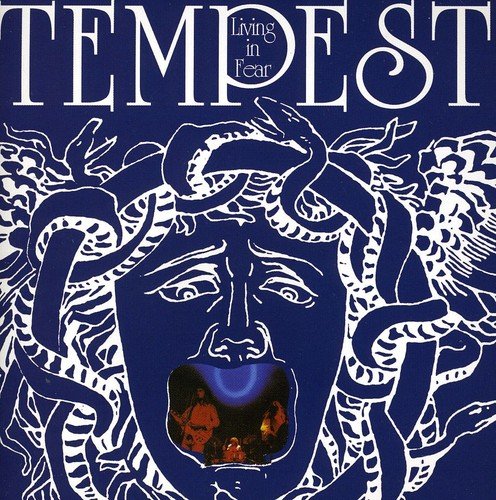 "Album cover featuring a Medusa illustration with snakes and the title 'Tempest - Living in Fear'."