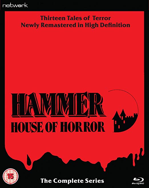 "Hammer House of Horror" Blu-ray cover featuring a collage of characters against an orange sky.