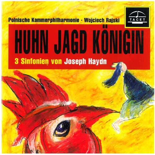 "CD cover with red rooster illustration and text on yellow background."