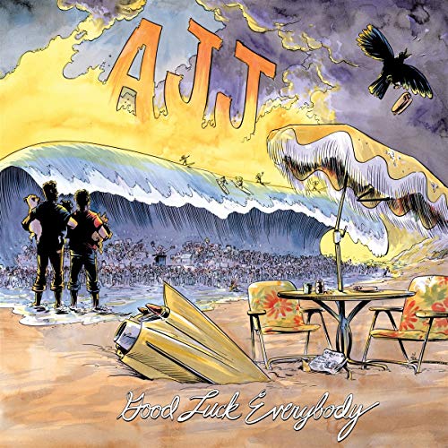 CD cover: two figures on a beach facing a massive wave and crowd.