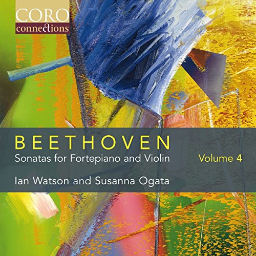 "CD cover with abstract painting and text: Beethoven, Sonatas for Fortepiano and Violin, Volume 4."