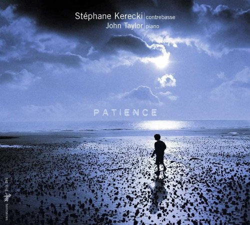 "CD cover featuring a person on a beach with a cloudy sky and 'Patience' text."
