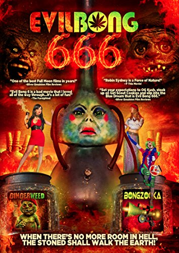 DVD cover for "Evil Bong 666" featuring a monstrous, green-faced figure.