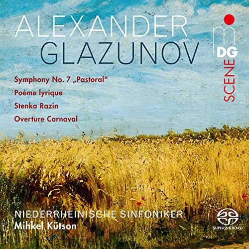 CD cover for Glazunovās Symphony No. 7 with a field landscape.