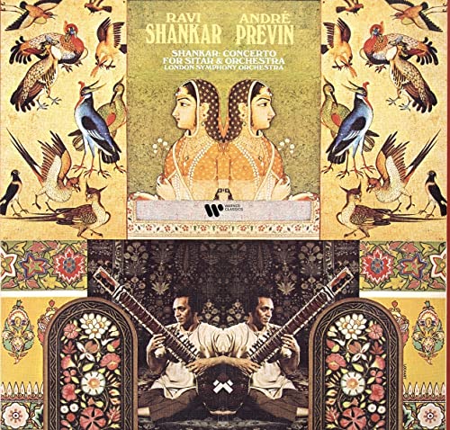 Album cover for Ravi Shankar’s “Shankar: Sitar Concerto” with portraits and birds.