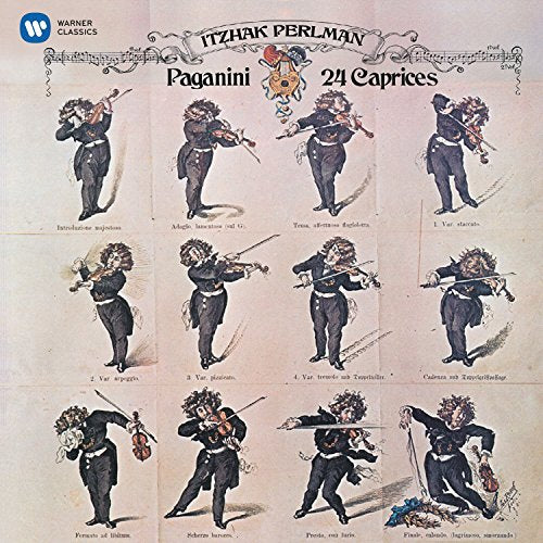 "CD cover featuring caricatures of a man playing violin in various poses."