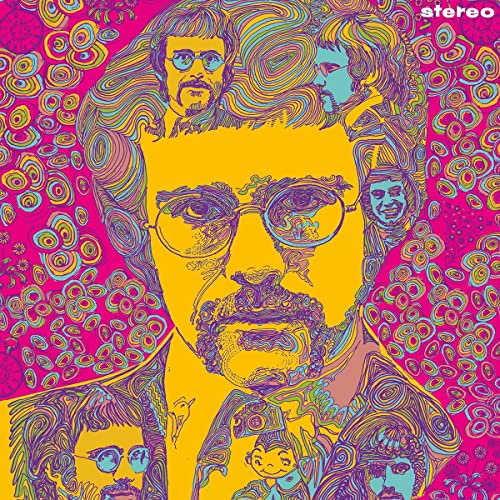 Psychedelic album cover featuring Elton John’s face in swirling colors.