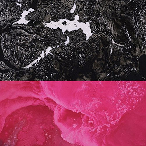 The alt text for the image is: "Album cover with abstract black and white top and pink bottom."