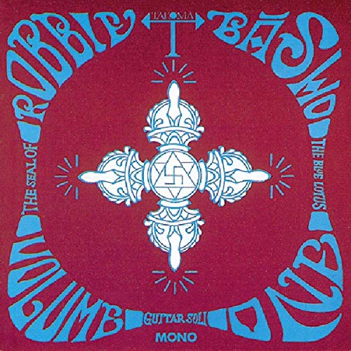 Album cover for Robbie Basho’s “Seal Of The Blue Lotus” CD, featuring blue and red design.
