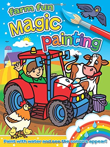 "Colourful children's activity book cover featuring a boy on a tractor with a cow."