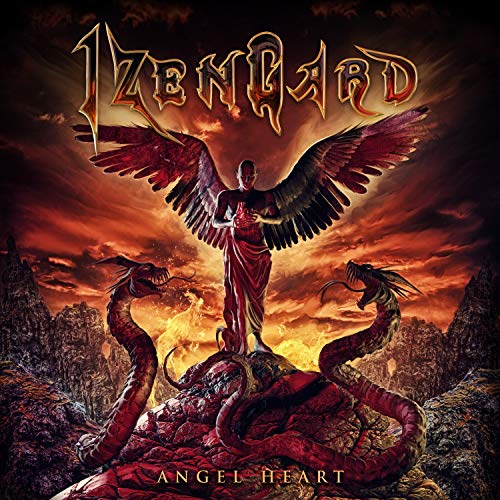 CD cover: winged figure between dragons, fiery landscape, "Angel Heart" text.