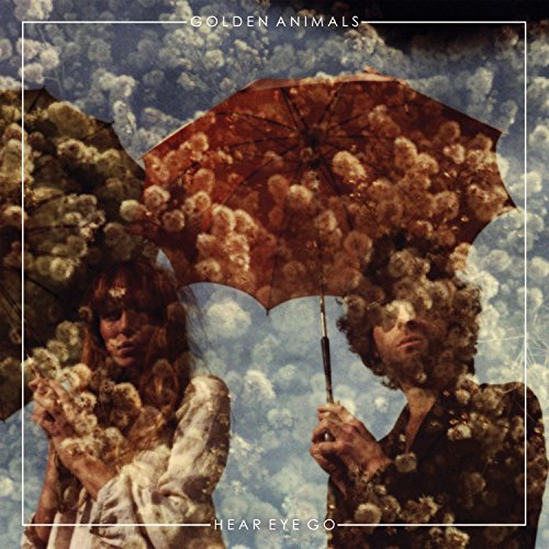 "Album cover featuring two people holding a cloudy umbrella against a cloudy sky."