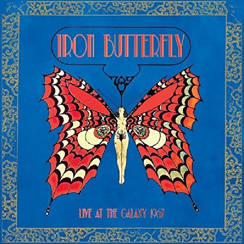 Iron Butterfly album cover: butterfly with a nude figure, blue background.