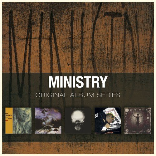 "CD case cover with 'Ministry' and 'Original Album Series' text, featuring five album covers."