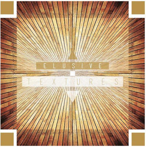 "Album cover with wooden slats radiating from center, 'Elusive Textures' text overlay."