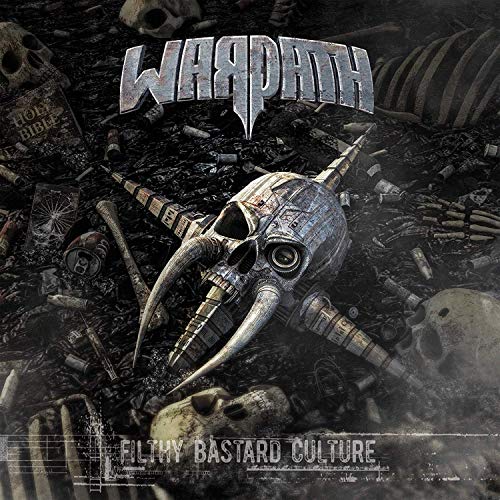 "Album cover with metal skull, bones, and trash, titled 'Warpath - Filthy Bastard Culture'."
