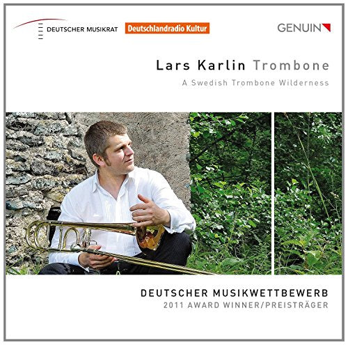 CD cover featuring Lars Karlin with a trombone, split into three landscape images.