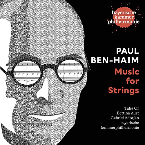 CD cover: black and white portrait of a man with glasses, sheet music.
