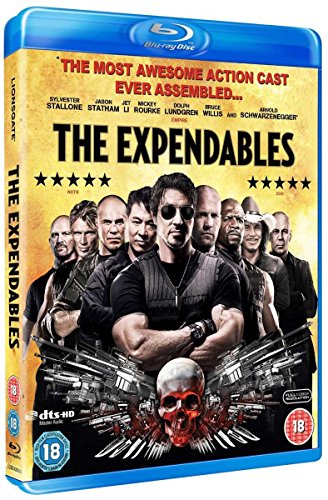 Blu-ray cover for "The Expendables" featuring Sylvester Stallone and action stars.